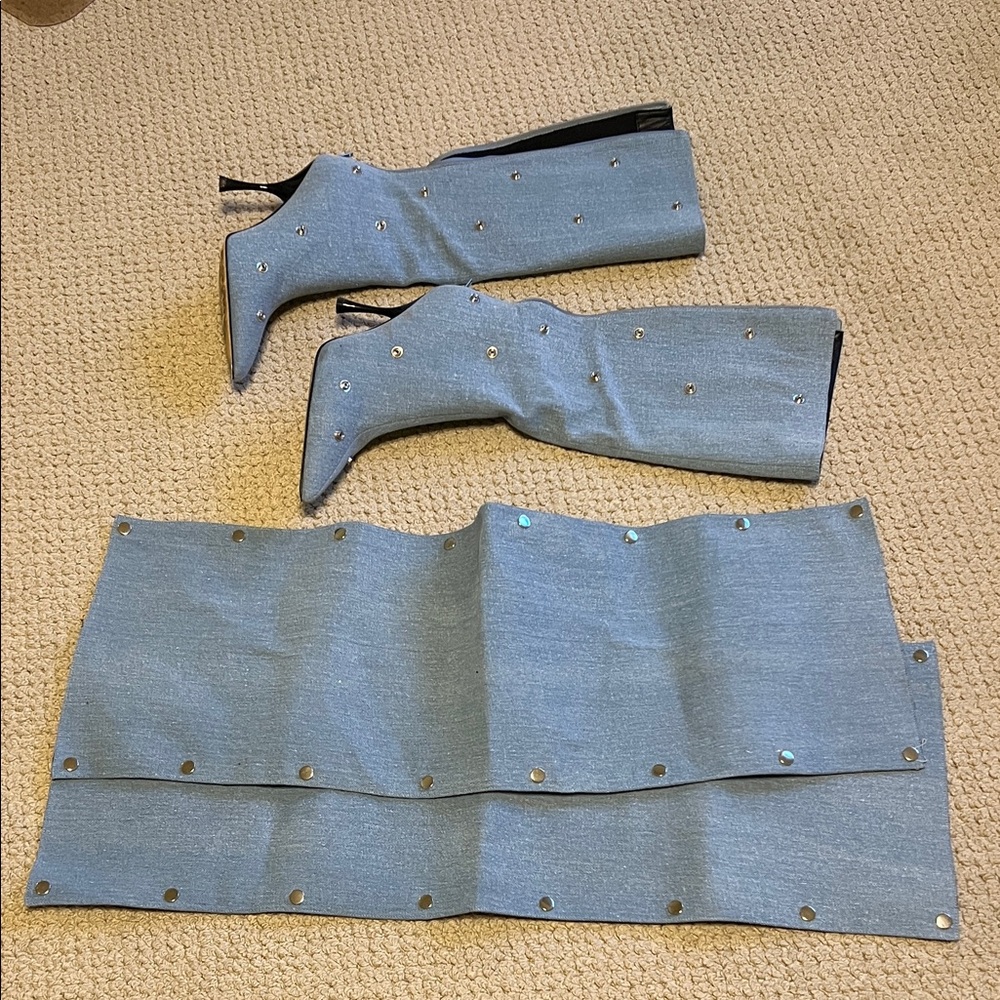 Blue Denim Boot Covers with Studs